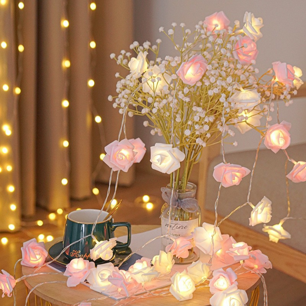 Rose Blütenlichter Lichterkette