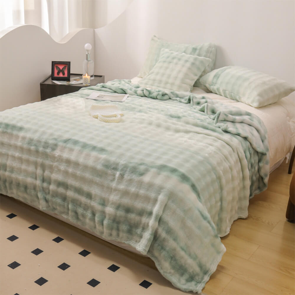 Luxuriöse Gradient Faux Kaninchenfell Weiche Decke Flachblatt