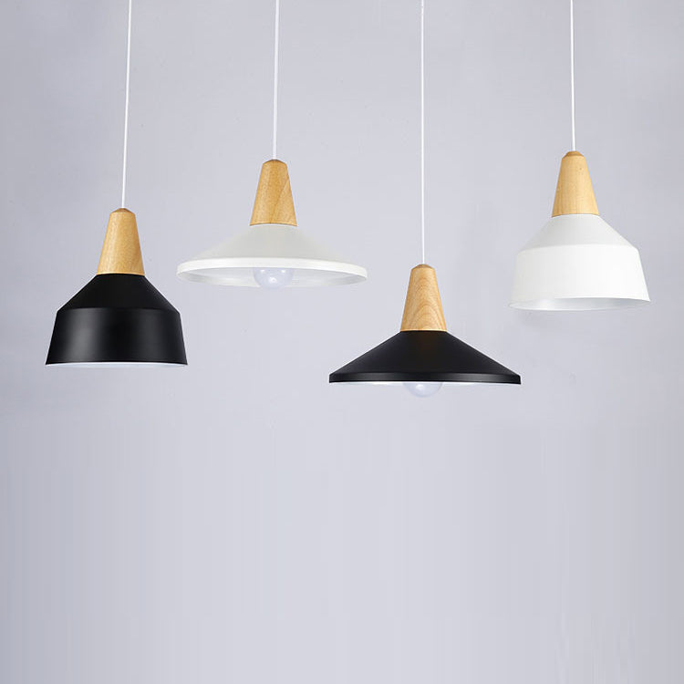 Moderne Minimalistische Runde Kegel Trapez Eisen Holz 1-Licht Pendelleuchte Für Wohnzimmer