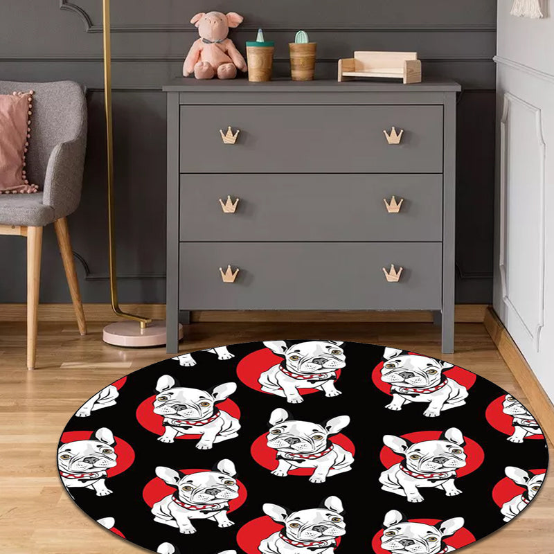 Schwarzer Kinderzimmerteppich Kinder Tier Hundemuster Teppich Polyester Rutschsicherer Rücken Teppich
