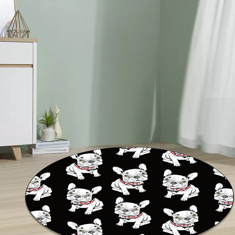 Schwarzer Kinderzimmerteppich Kinder Tier Hundemuster Teppich Polyester Rutschsicherer Rücken Teppich