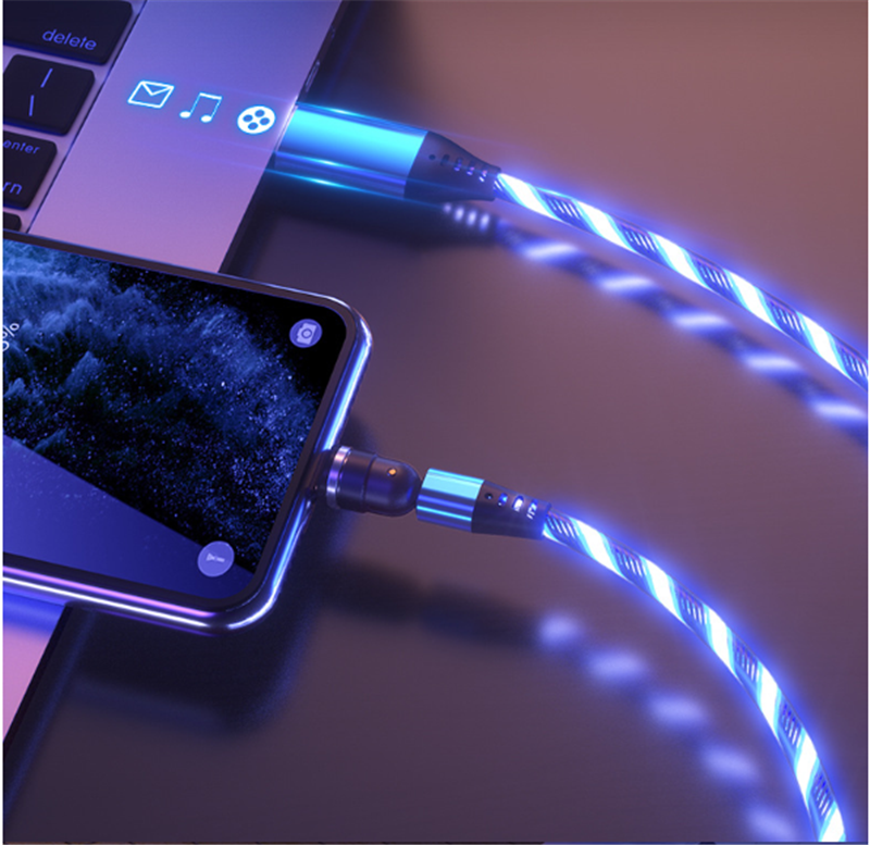 540 Rotate Luminous Magnetkabel 3A Schnellladekabel für Mobiltelefone für LED Micro USB Typ C für I-Telefonkabel