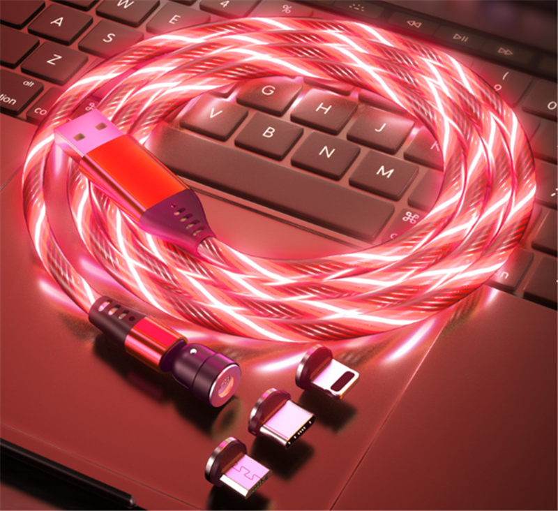 540 Rotate Luminous Magnetkabel 3A Schnellladekabel für Mobiltelefone für LED Micro USB Typ C für I-Telefonkabel