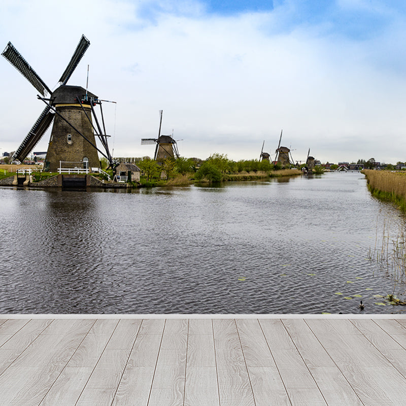 Sandsberg | Volledige Maat Fotografie Moderne Muurschildering Behang met Lente Windmolen Landschap in Blauw