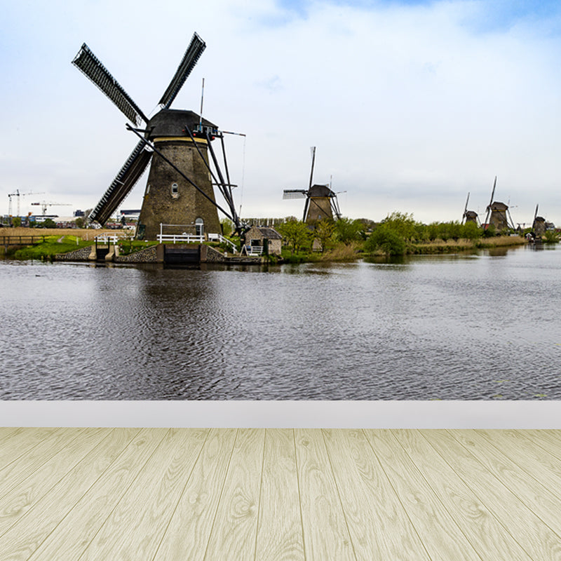 Sandsberg | Volledige Maat Fotografie Moderne Muurschildering Behang met Lente Windmolen Landschap in Blauw