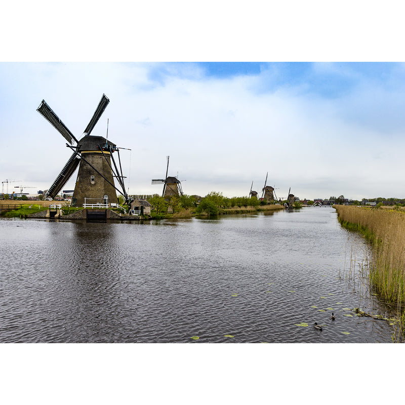 Sandsberg | Volledige Maat Fotografie Moderne Muurschildering Behang met Lente Windmolen Landschap in Blauw