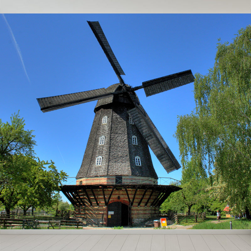 Sandsberg | Volledige Maat Fotografie Moderne Muurschildering Behang met Lente Windmolen Landschap in Blauw