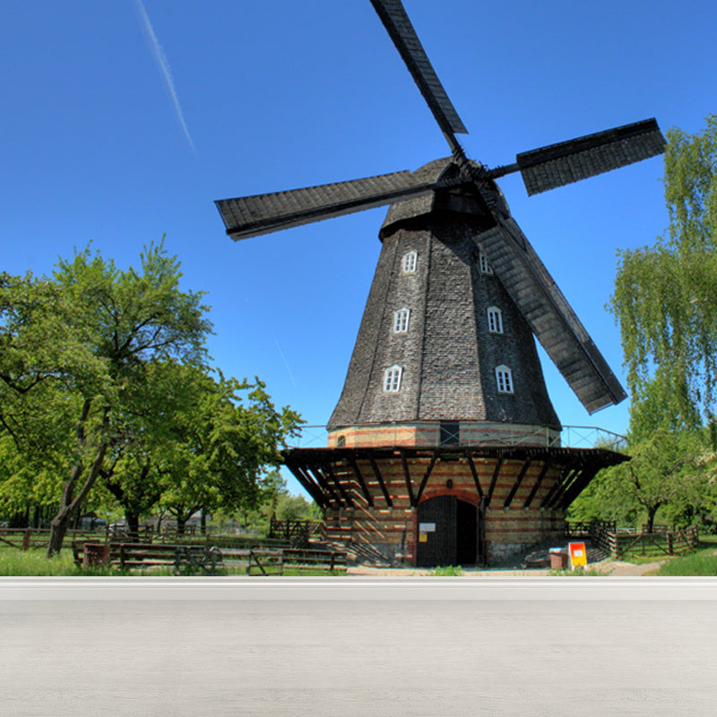 Sandsberg | Volledige Maat Fotografie Moderne Muurschildering Behang met Lente Windmolen Landschap in Blauw