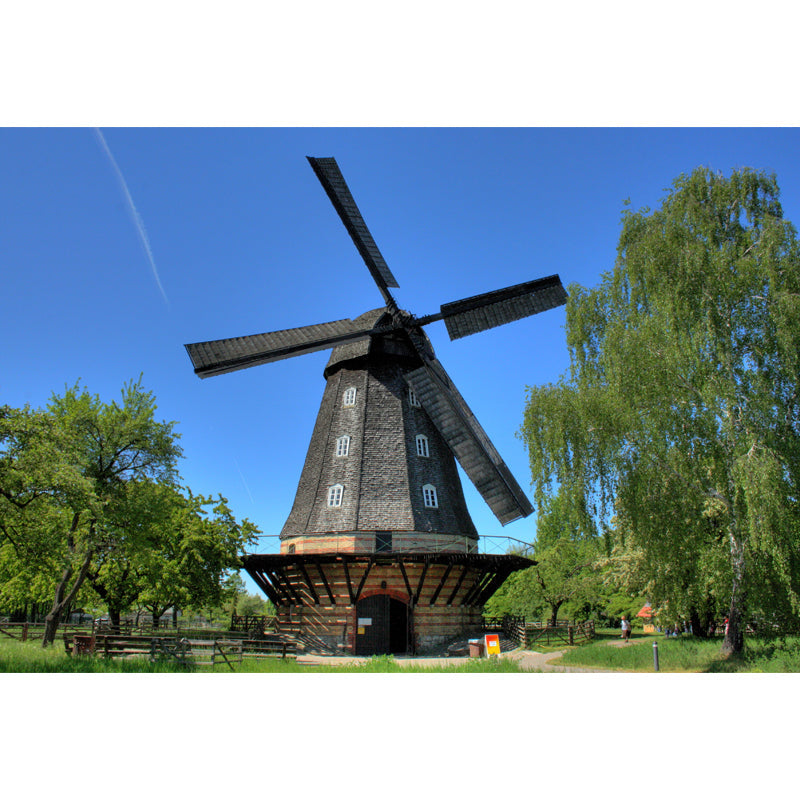 Sandsberg | Volledige Maat Fotografie Moderne Muurschildering Behang met Lente Windmolen Landschap in Blauw