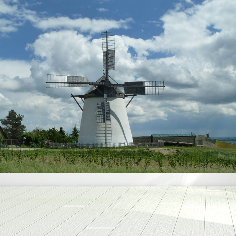 Sandsberg | Volledige Maat Fotografie Moderne Muurschildering Behang met Lente Windmolen Landschap in Blauw