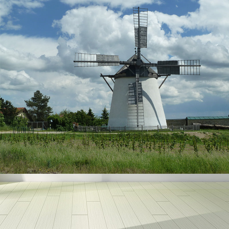 Sandsberg | Volledige Maat Fotografie Moderne Muurschildering Behang met Lente Windmolen Landschap in Blauw