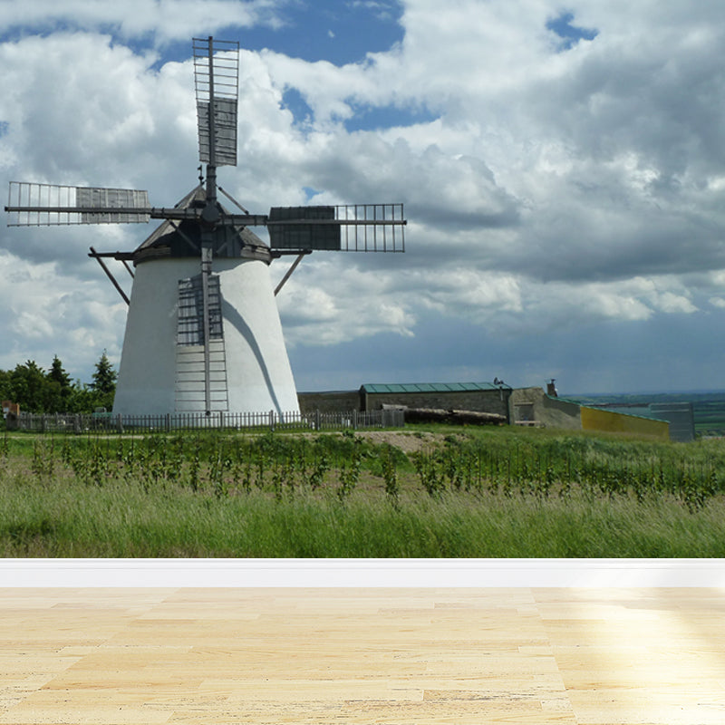 Sandsberg | Volledige Maat Fotografie Moderne Muurschildering Behang met Lente Windmolen Landschap in Blauw