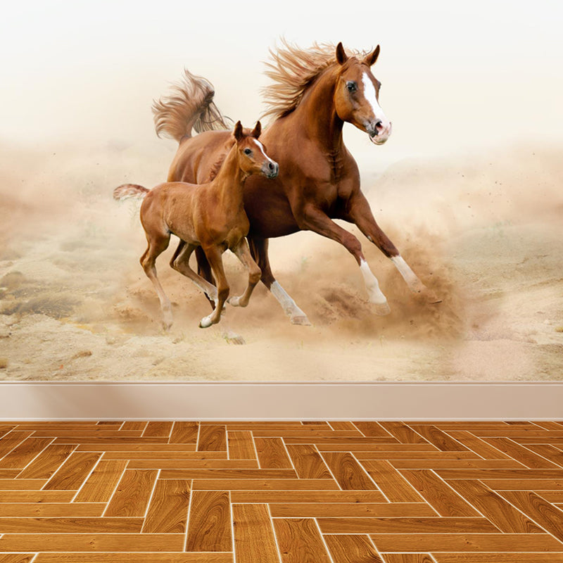 Laufendes Pferd Landschaft Wandtattoo für das Mädchenzimmer, Braun, Anpassbare Größe verfügbar