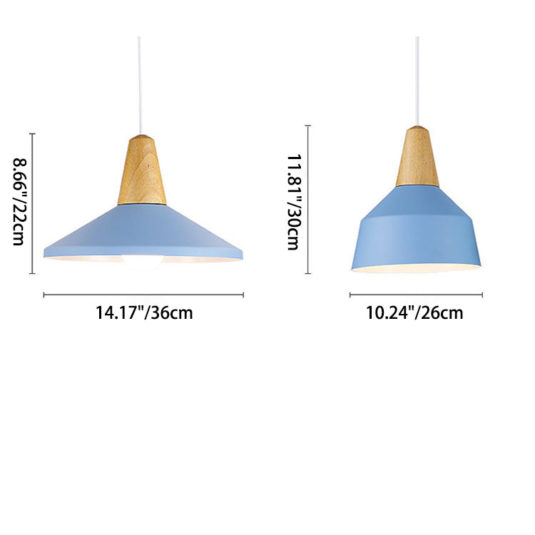 Moderne Minimalistische Runde Kegel Trapez Eisen Holz 1-Licht Pendelleuchte Für Wohnzimmer