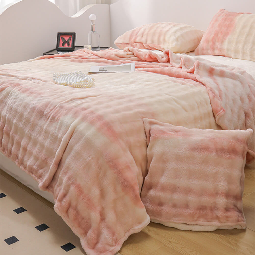Luxuriöse Gradient Faux Kaninchenfell Weiche Decke Flachblatt