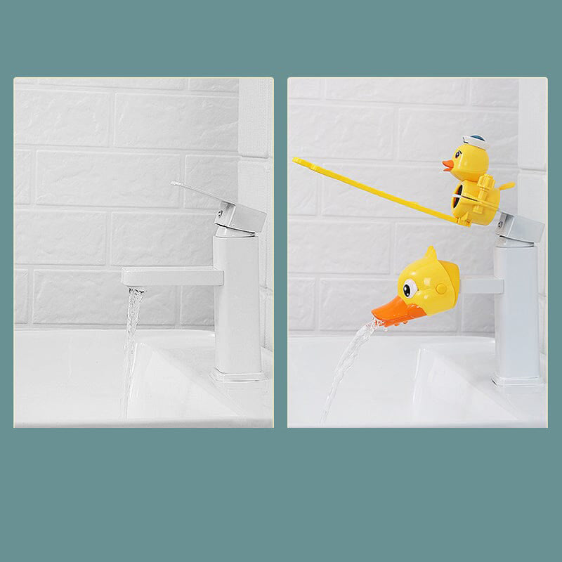 Süße kleine gelbe Ente und Hahnverlängerung