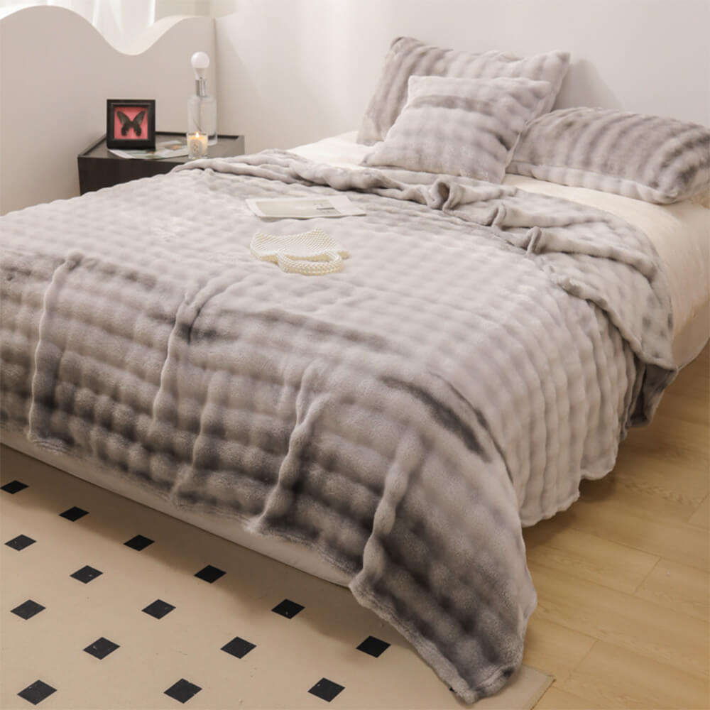 Luxuriöse Gradient Faux Kaninchenfell Weiche Decke Flachblatt