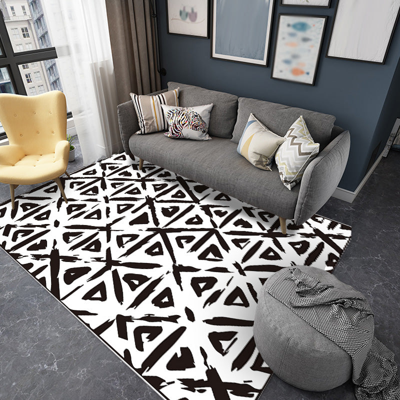 Schwarzer geometrischer Musterteppich Polyester moderner Teppich waschbar rutschfest haustierfreundlicher Teppich für das Wohnzimmer