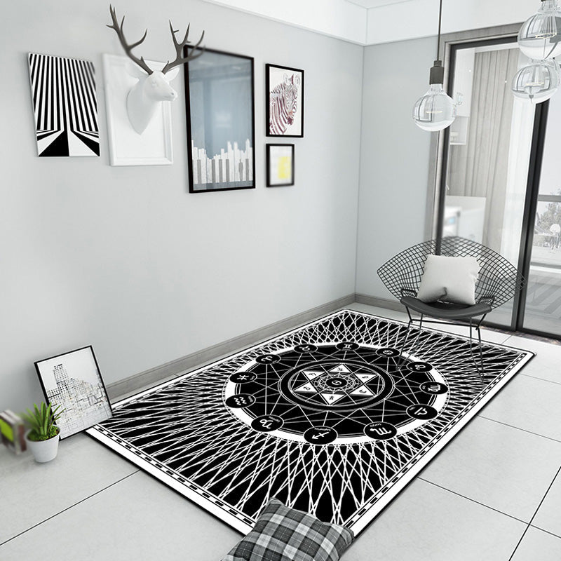 Schwarzer geometrischer Musterteppich Polyester moderner Teppich waschbar rutschfest haustierfreundlicher Teppich für das Wohnzimmer