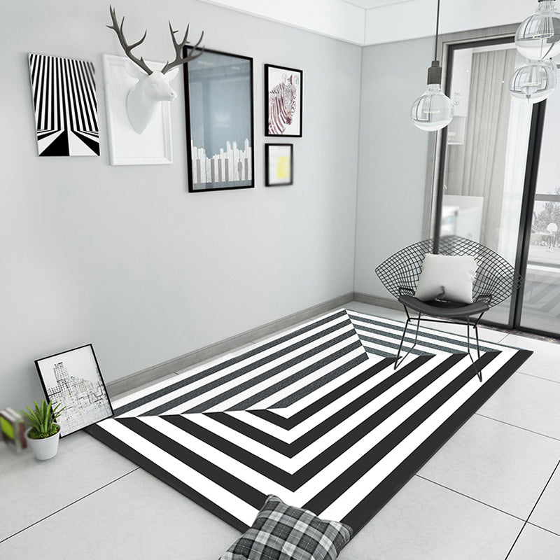 Schwarzer geometrischer Musterteppich Polyester moderner Teppich waschbar rutschfest haustierfreundlicher Teppich für das Wohnzimmer