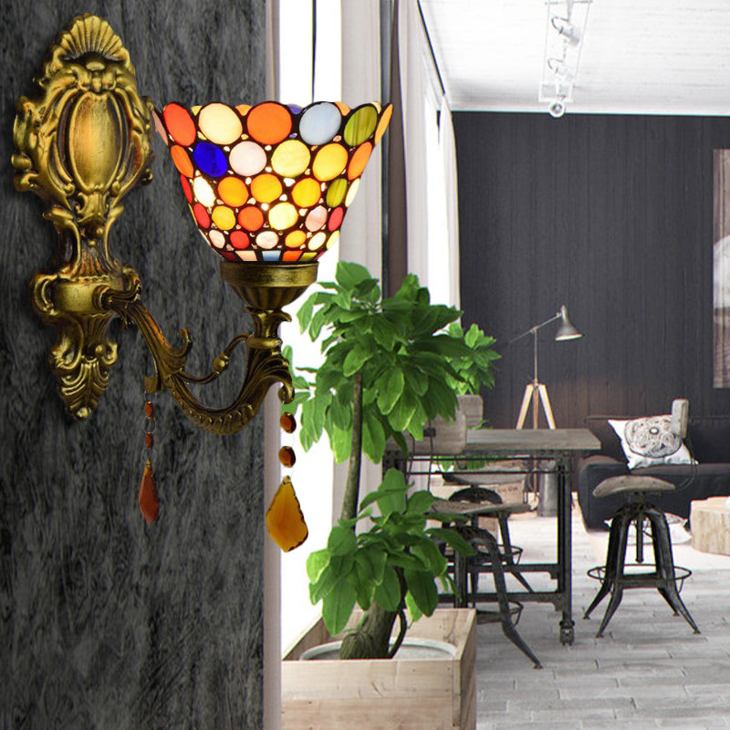 Glas Punkt Glocken Wand Licht mit Achat 1 Kopf Tiffany Marokkanische Wand Scone in Antikmessing für Treppe