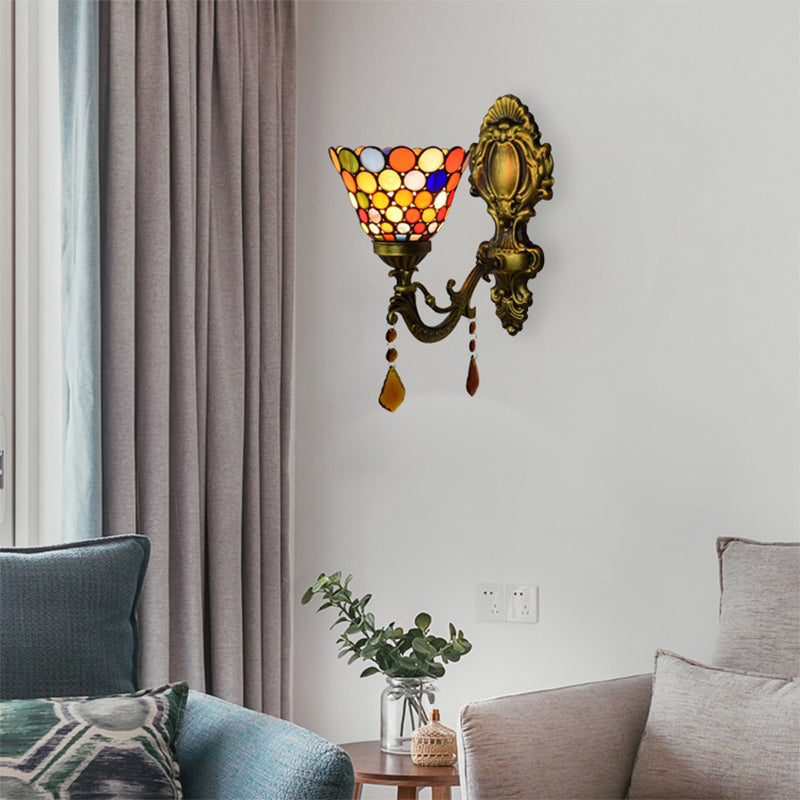 Glas Punkt Glocken Wand Licht mit Achat 1 Kopf Tiffany Marokkanische Wand Scone in Antikmessing für Treppe