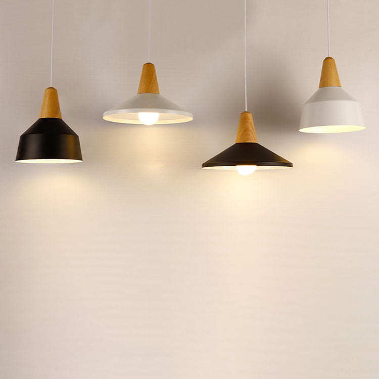 Moderne Minimalistische Runde Kegel Trapez Eisen Holz 1-Licht Pendelleuchte Für Wohnzimmer