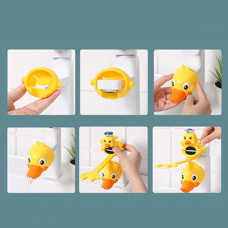 Süße kleine gelbe Ente und Hahnverlängerung