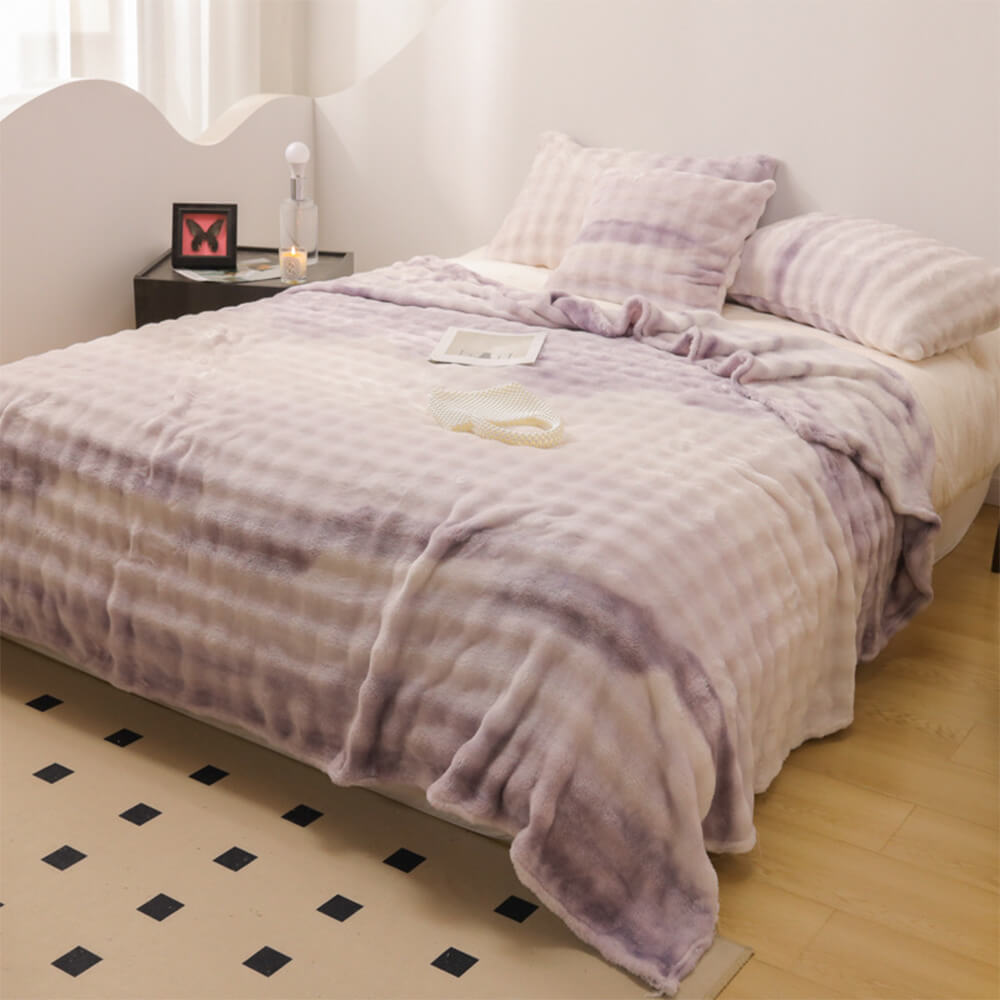 Luxuriöse Gradient Faux Kaninchenfell Weiche Decke Flachblatt
