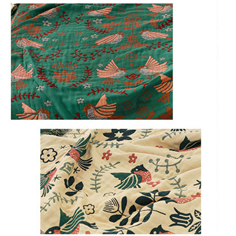 Boho Atmungsaktive Wendedecke mit Blumen und Vögeln