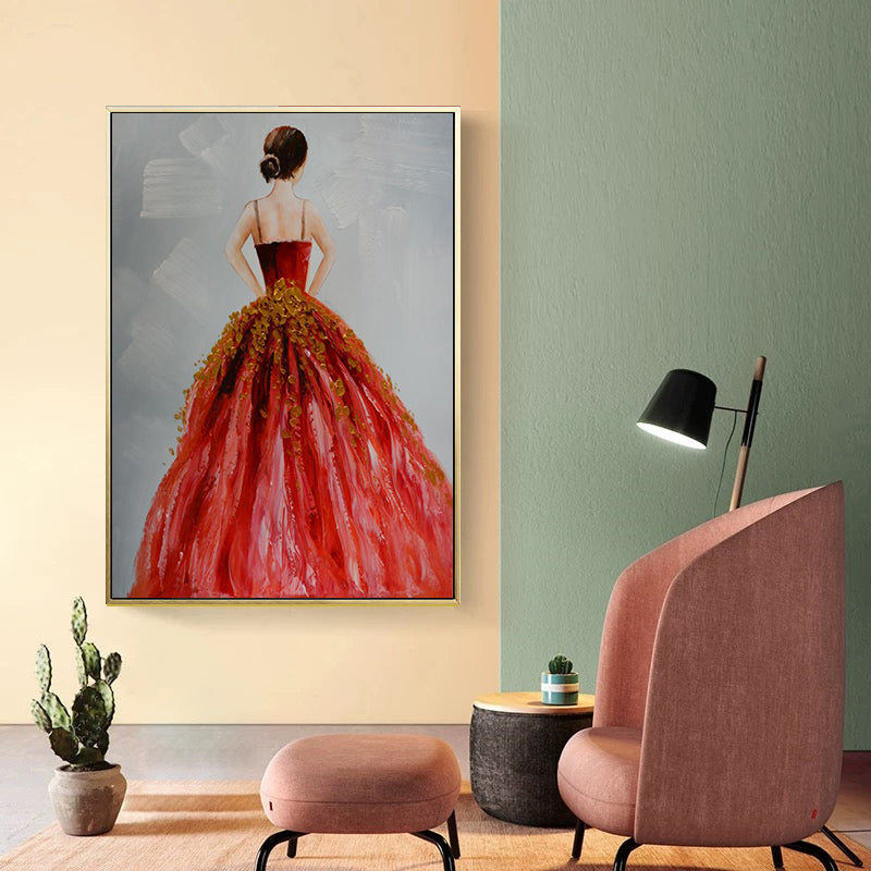 Sandsberg | Tanz Mädchen im Kleid Leinwanddruck Sanfte Farben Glam Stil Malerei für Wohnzimmer