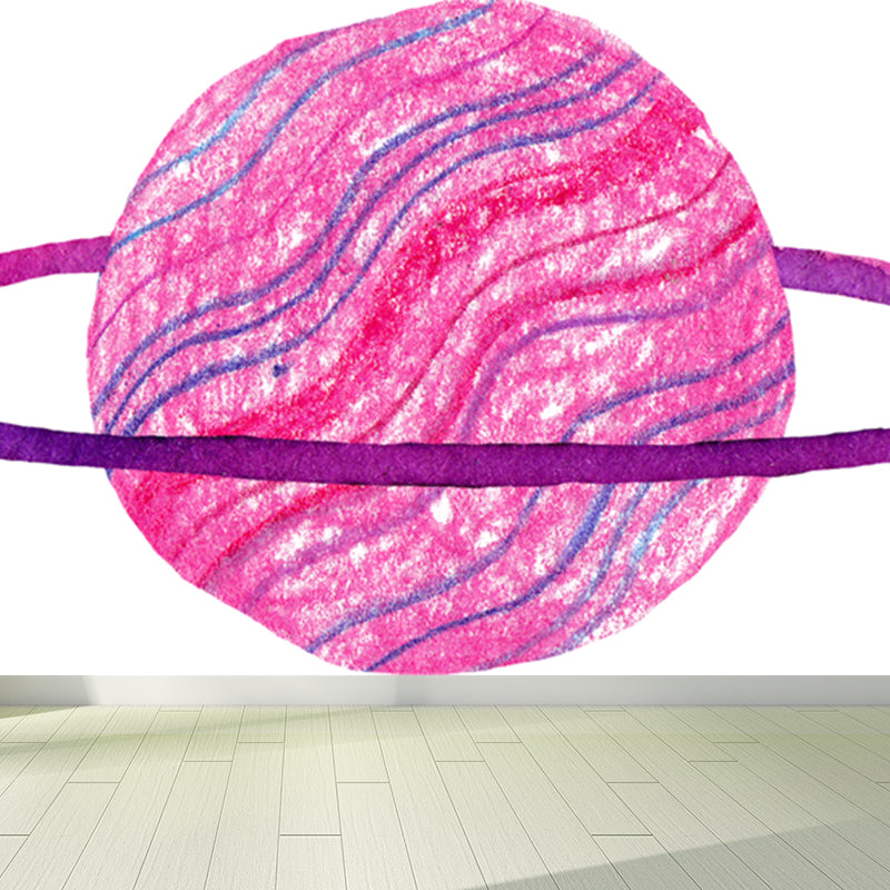 Aquarell Ringe Planet Wandbild Kinderstil Glattes Wandkunst in dunkler Farbe für Schlafzimmer
