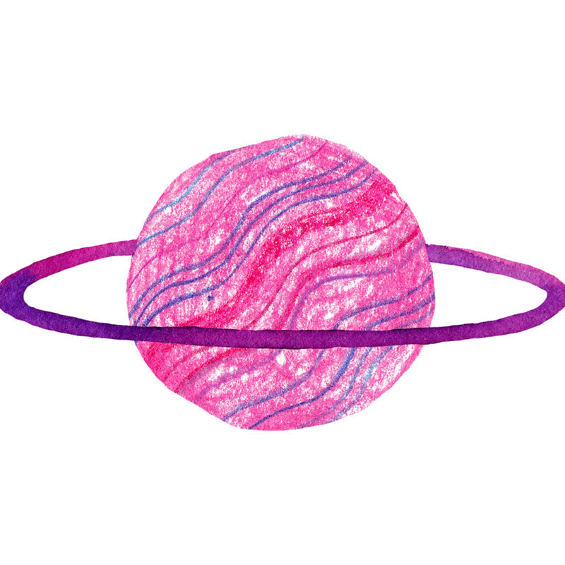 Aquarell Ringe Planet Wandbild Kinderstil Glattes Wandkunst in dunkler Farbe für Schlafzimmer