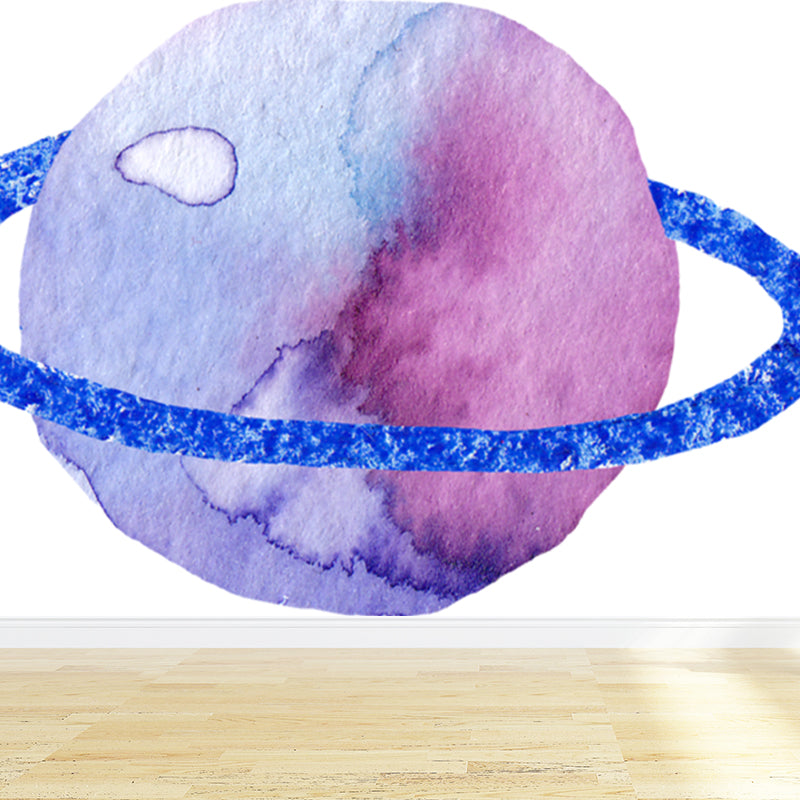 Aquarell Ringe Planet Wandbild Kinderstil Glattes Wandkunst in dunkler Farbe für Schlafzimmer