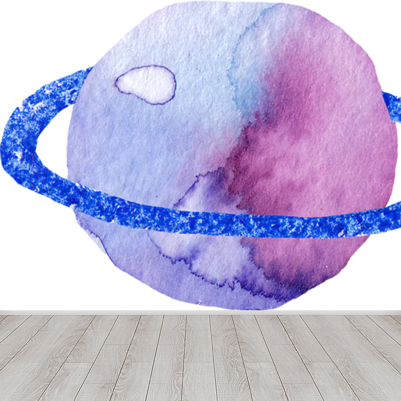 Aquarell Ringe Planet Wandbild Kinderstil Glattes Wandkunst in dunkler Farbe für Schlafzimmer
