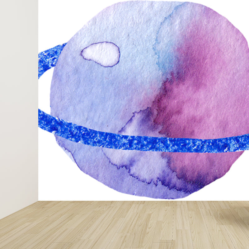 Aquarell Ringe Planet Wandbild Kinderstil Glattes Wandkunst in dunkler Farbe für Schlafzimmer