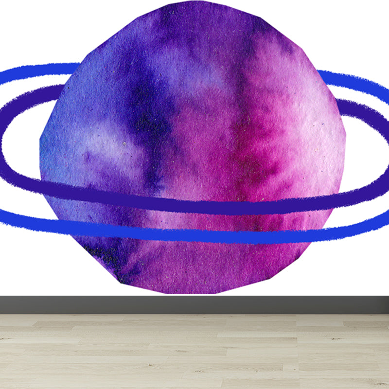 Aquarell Ringe Planet Wandbild Kinderstil Glattes Wandkunst in dunkler Farbe für Schlafzimmer