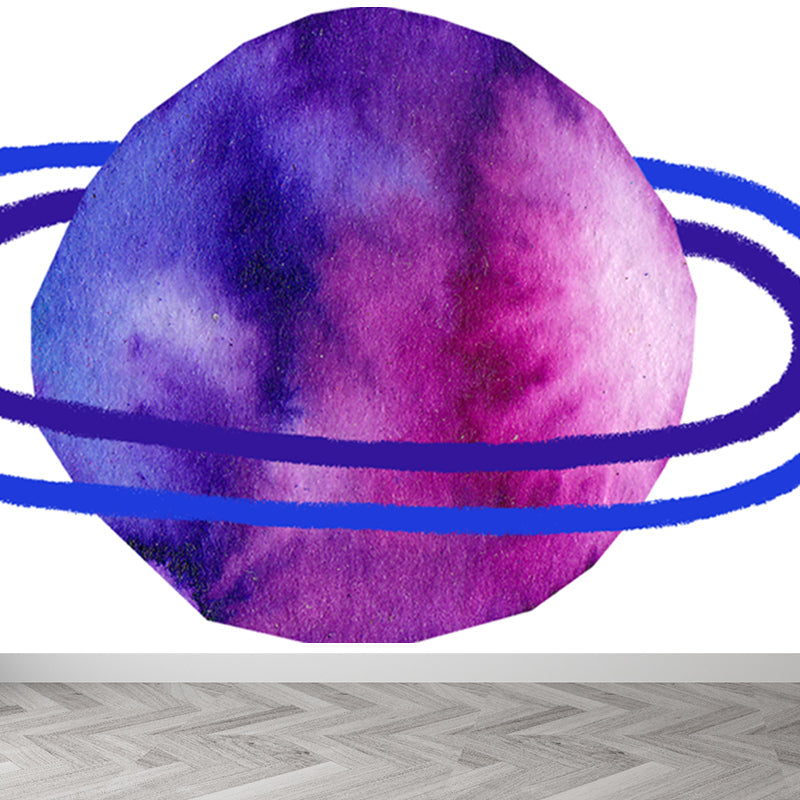 Aquarell Ringe Planet Wandbild Kinderstil Glattes Wandkunst in dunkler Farbe für Schlafzimmer