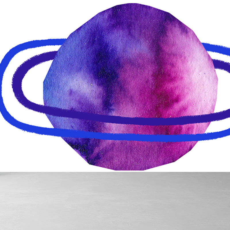 Aquarell Ringe Planet Wandbild Kinderstil Glattes Wandkunst in dunkler Farbe für Schlafzimmer
