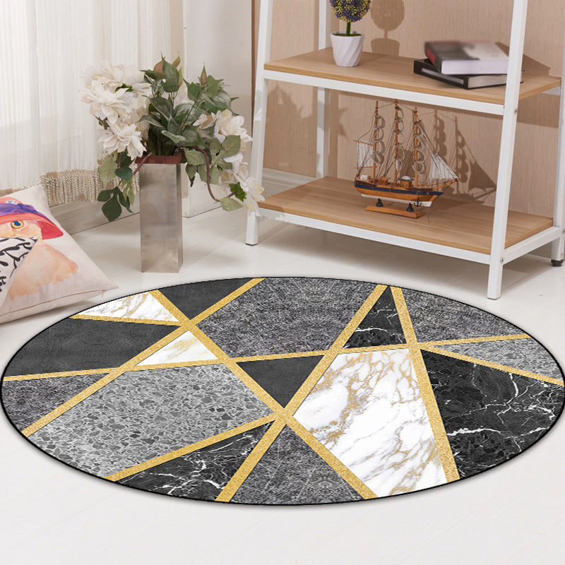 Schwarzer moderner Teppich Polypropylen Marmoroberfläche und geometrisches Muster Teppich haustierfreundlich waschbar rutschfester Teppich für das Zeichenzimmer