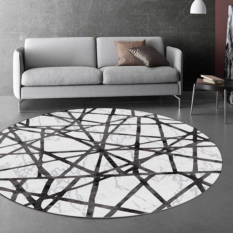 Schwarzer Salon Teppich Modernistische Geometrie-Muster Teppich Polypropylen Maschinenwaschbar Rutschfester Teppich
