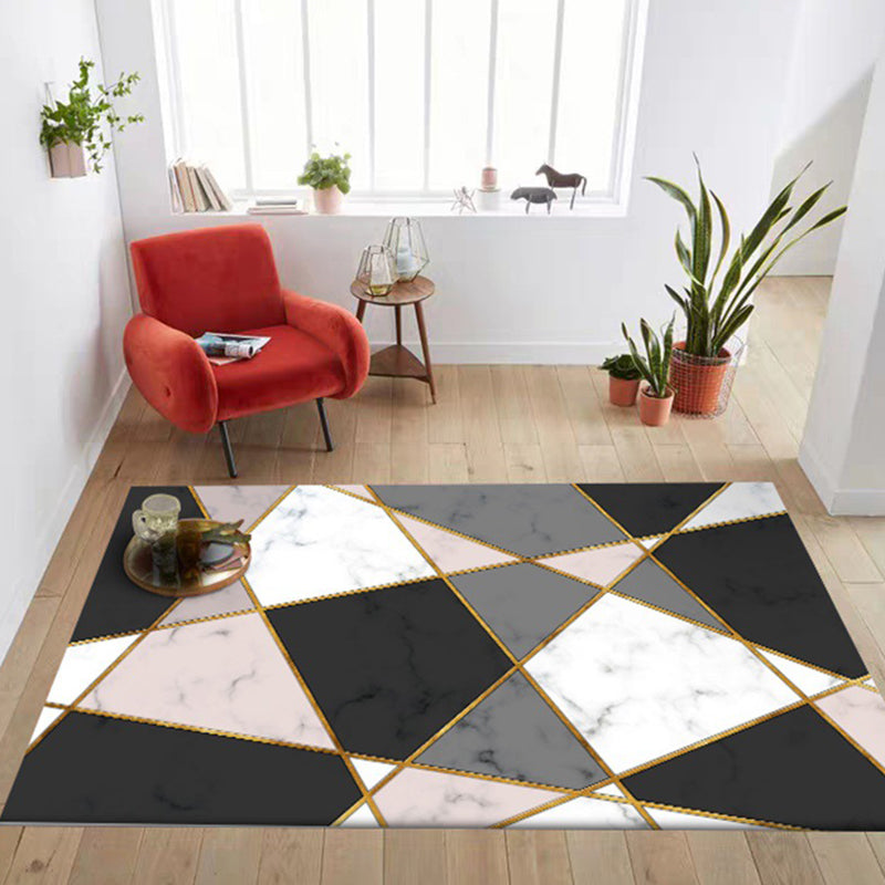 Schwarzer geometrischer Musterteppich Polyester Moderner Teppich Waschbar Rutschfest Haustierfreundlicher Teppich für das Wohnzimmer