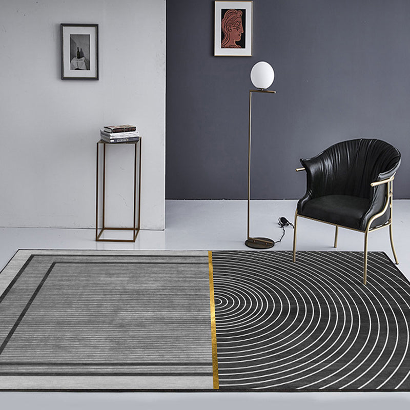 Schwarzer geometrischer Musterteppich mit Streifen, moderner Bereichsteppich aus Polyester, waschbar, rutschfeste Rückseite Teppich für das Studium