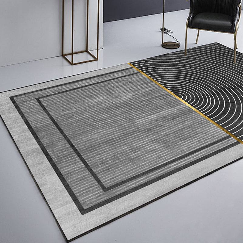 Schwarzer geometrischer Musterteppich mit Streifen, moderner Bereichsteppich aus Polyester, waschbar, rutschfeste Rückseite Teppich für das Studium