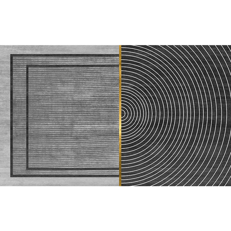 Schwarzer geometrischer Musterteppich mit Streifen, moderner Bereichsteppich aus Polyester, waschbar, rutschfeste Rückseite Teppich für das Studium