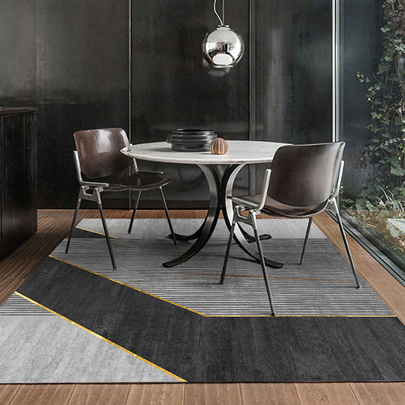 Schwarzer geometrischer Musterteppich mit Streifen, moderner Bereichsteppich aus Polyester, waschbar, rutschfeste Rückseite Teppich für das Studium