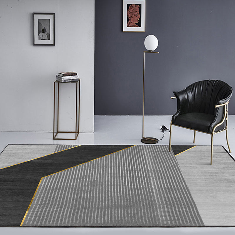 Schwarzer geometrischer Musterteppich mit Streifen, moderner Bereichsteppich aus Polyester, waschbar, rutschfeste Rückseite Teppich für das Studium