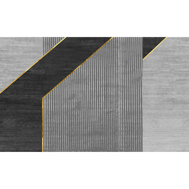 Schwarzer geometrischer Musterteppich mit Streifen, moderner Bereichsteppich aus Polyester, waschbar, rutschfeste Rückseite Teppich für das Studium