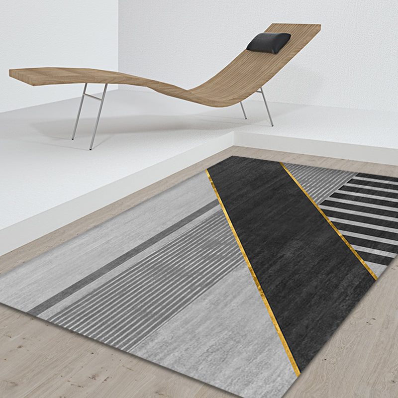 Schwarzer geometrischer Musterteppich mit Streifen, moderner Bereichsteppich aus Polyester, waschbar, rutschfeste Rückseite Teppich für das Studium