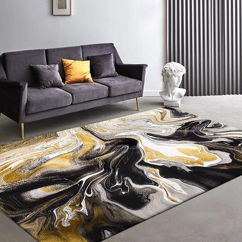 Schwarzer Schlafzimmerteppich Minimalistisches Aquarellmuster Teppich Polyester Antirutschrücken Waschbarer Bereichsteppich